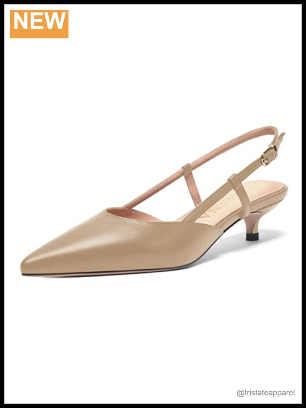 Womens Slingback Matte Leather Wedding Pointed Toe Slip On Kitten Low Heel